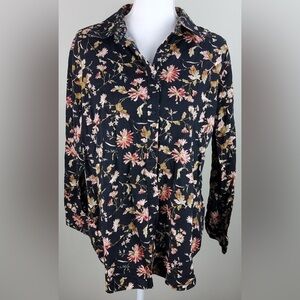 Chaps Black Floral Button-Down Shirt